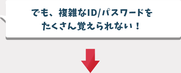でも、複雑なID/パスワードをたくさん覚えられない！